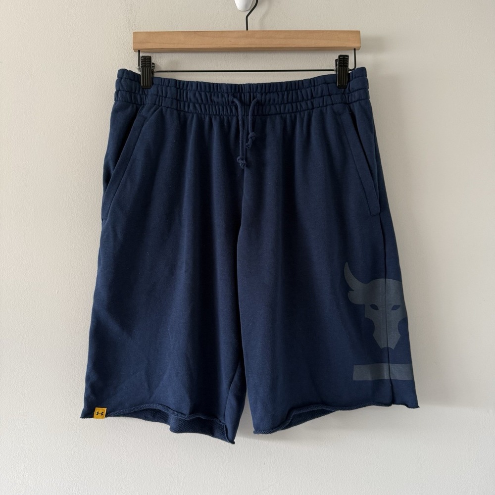 Under Armour Project Rock Sweat Shorts Mens Large Blue Gym Workout Lounge